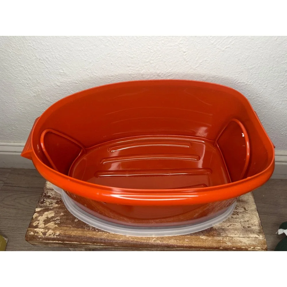 Vintage Tupperware 487 Roast Ham Flavor Saver Container 3 Pc Set Paprika Red 80s